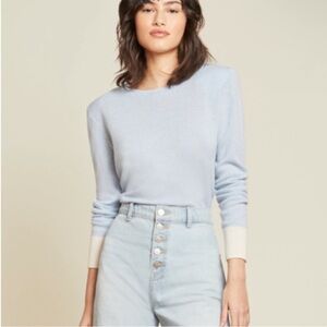 Veronica Beard Jovita Cashmere Pullover Light Blue Cream Crewneck Size Medium